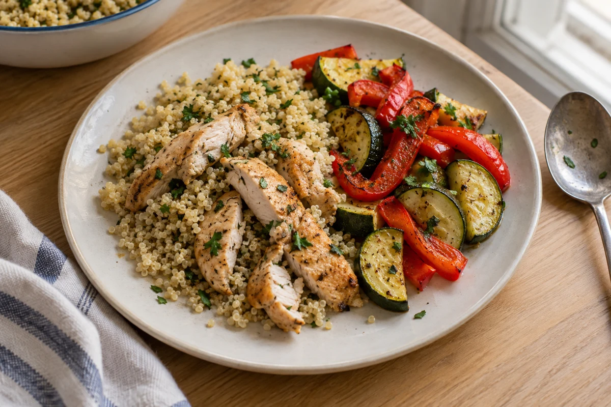 Mild chicken with quinoa & roast vegetables