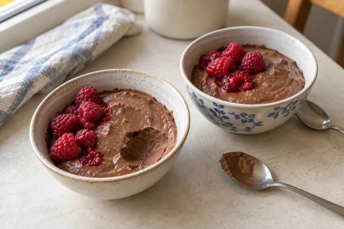 Cocoa & banana cream with raspberries