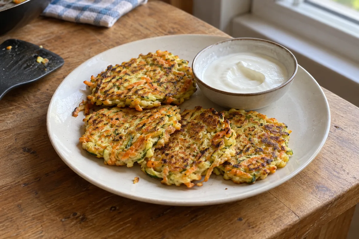 Soft courgette & carrot fritters