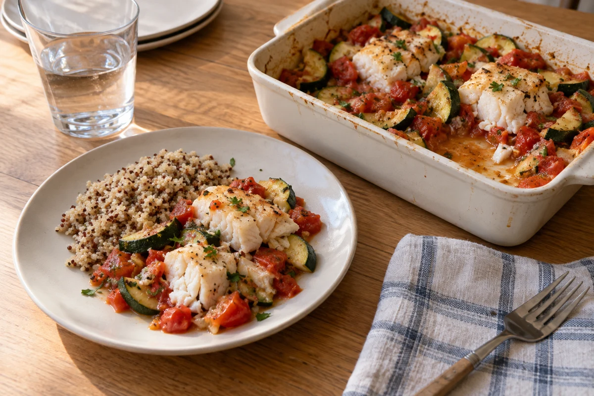 Mild oven fish with vegetables