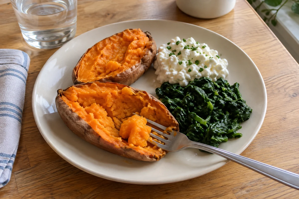 Baked sweet potatoes with cottage cheese